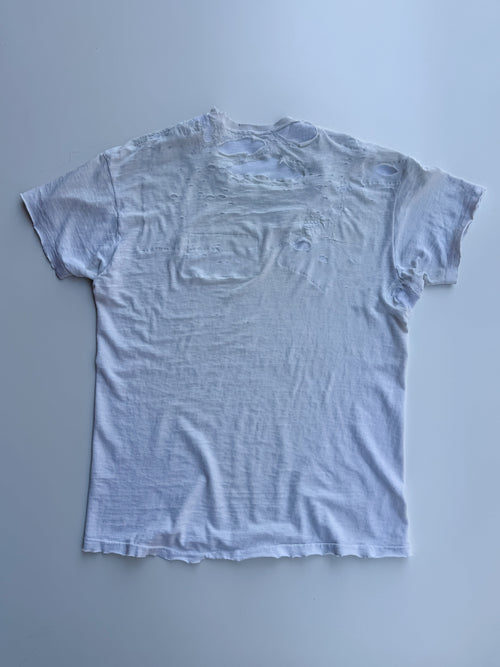 thoroughly repaired white t-shirt